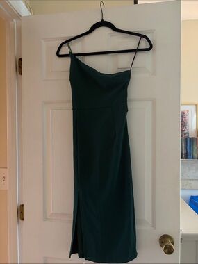 Hello Molly - One Shoulder Midi Emerald Cocktail Dress